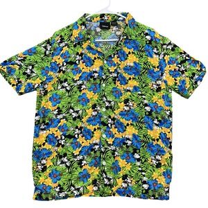 Disney Mickey Mouse Shirt Mens Medium Hawaiian Aloha Rayon Floral Tropical